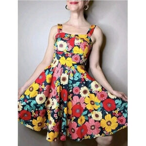 Vintage Eva Rose S Garden Party Dress Pin Up Retro 50’s Floral Belted Colorful
